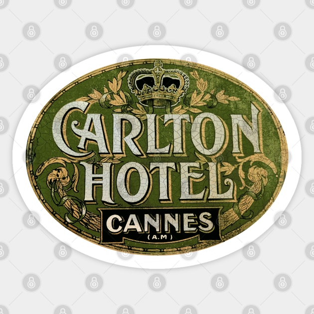 Carlton Hotel Cannes Vintage Luggage Label Sticker by Midcenturydave